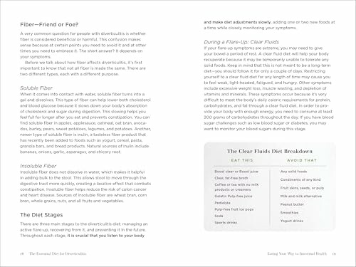 Guide on dietary fiber and clear fluids for diverticulitis management.