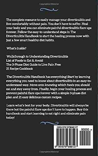 Back cover of the Diverticulitis Handbook with information about managing the condition.
