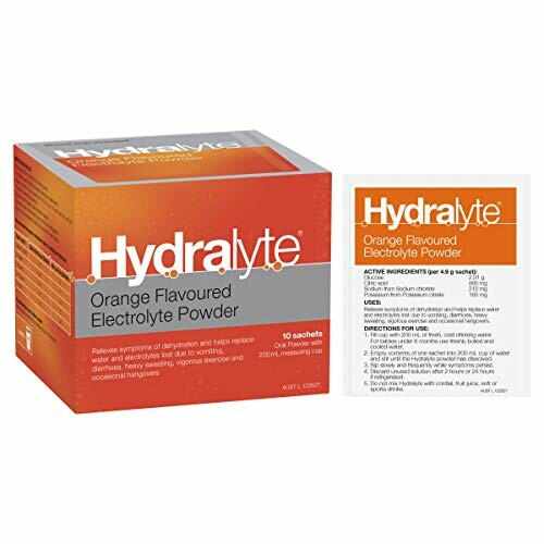 Hydralyte Orange Flavoured Electrolyte Powder box and sachet